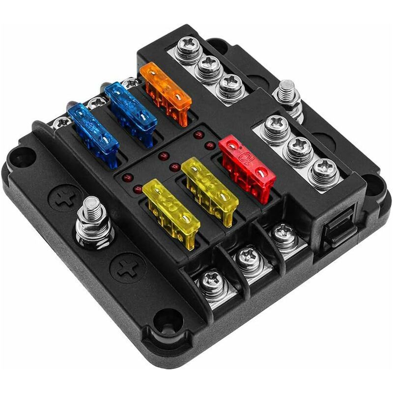 Bravix 6-fach 12v Sicherungskasten, Flachsicherungshalter Mit 16 Sicherungen, 6 Led-anzeigen, Schutzabdeckung Für 12v/24v Pkw, Boot, Schiff, Lkw, Suv