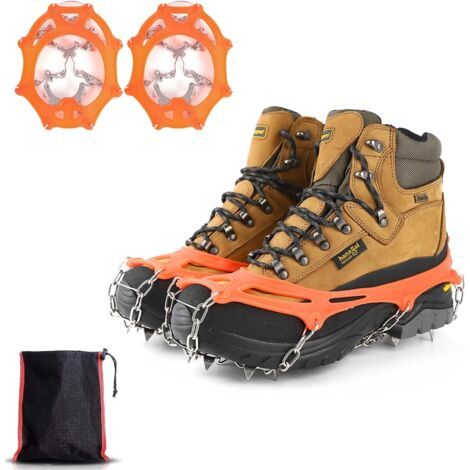 Schneeschuh-steigeisen (1 Paar), Rutschfeste Steigeisen Mit 8 Schuhhaken Für Ketten, Manganstahl, Schnee, Klettern, Wandern Oder Aktivitäten In Verschneitem Gelände (orange)