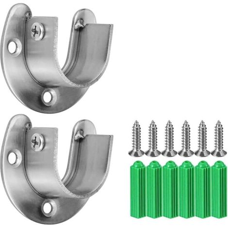 Shining House 2-teilige Kleiderstangenhalterung, Kleiderstangenhalterung Aus Edelstahl, Verstellbare Flanschstangenhalterung, U-förmige Kleiderstangenhalterung Für 32-mm-schränke