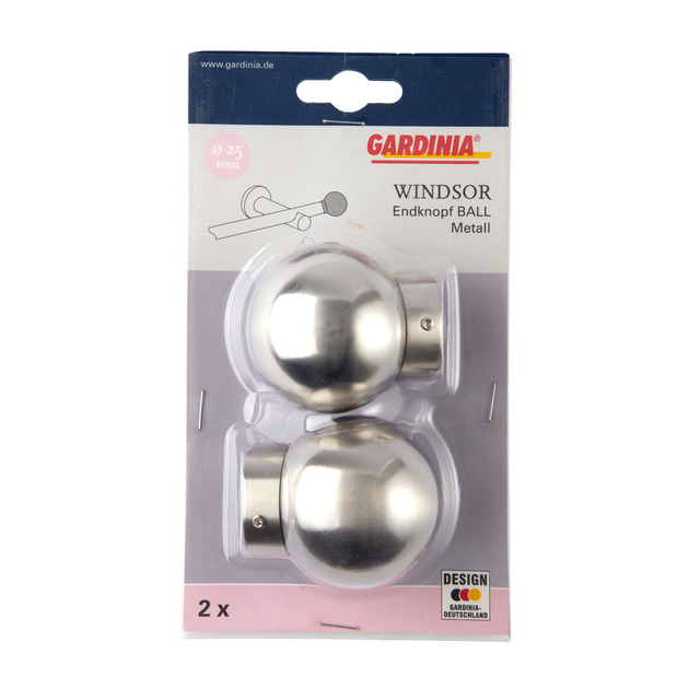 Gardinia Endstück Windsor Ball für Ø 25 mm Edelstahloptik 2-er Pack