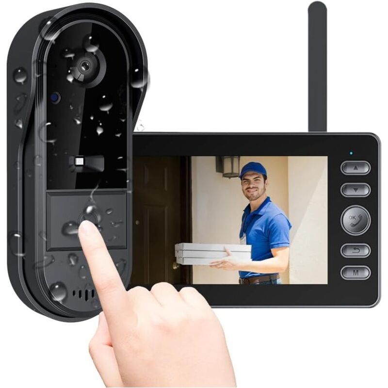 Wasserdichte Drahtlose 1080p-video-türsprechanlage – 4,3-zoll-ips-bildschirm – 800-w-hd-kamera – 170°-weitwinkel-nachtsicht – Automatische Aufnahme
