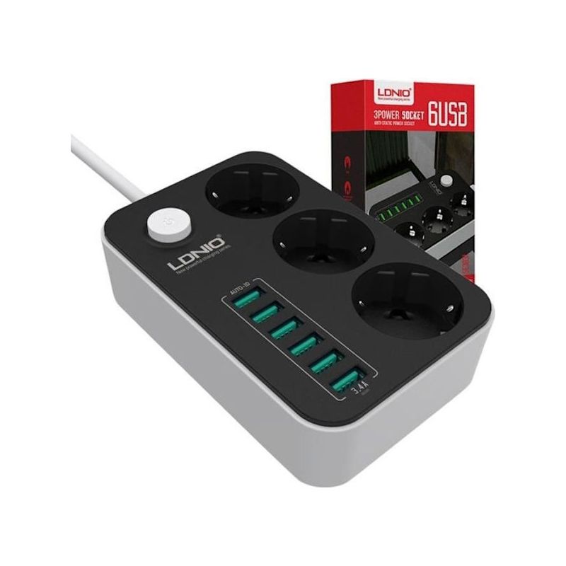 Usb-steckdosenleiste Mit Überspannungsschutz – 3 Steckdosen + 6 Usb-anschlüsse, 1,6 M Netzkabel