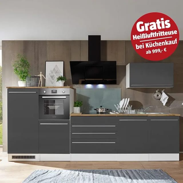 Respekta Premium Küchenzeile 320 cm Grau-Weiß Hochglanz