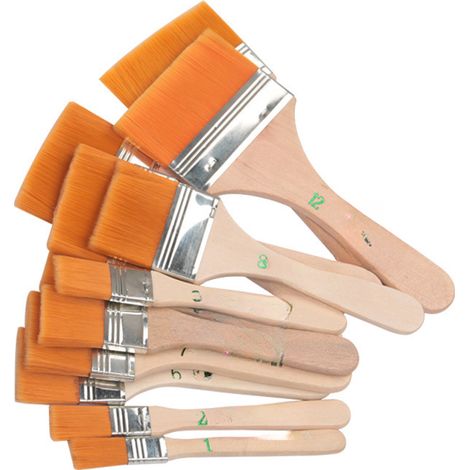 Flache Nylon-ölmalpinsel Mit Holzhalter, Grillpinsel, 12-teiliges Set, Künstlerzubehör