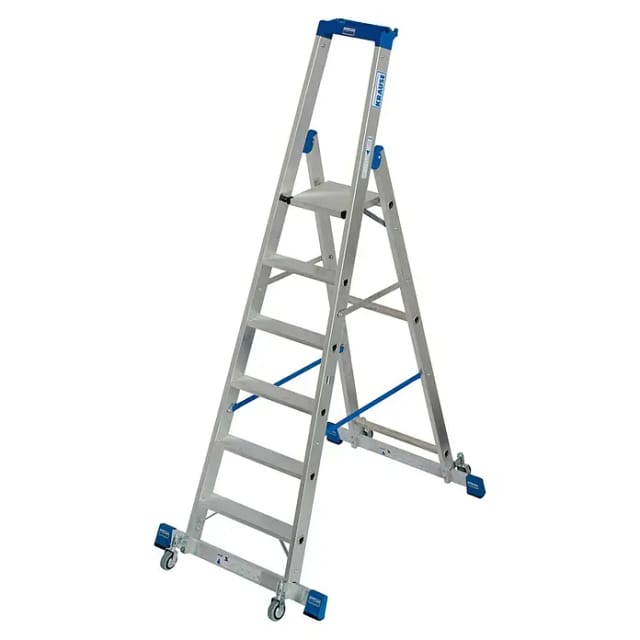 Krause Stabilo Stufen-Steh-Leiter fahrbar mit Traverse 6 Stufen