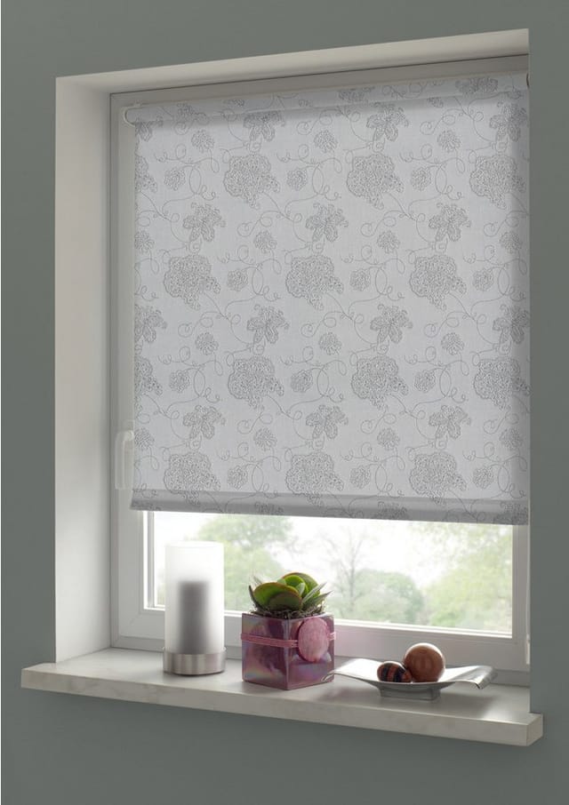 Gardinia EasyFix Rollo Dekor Stickerei 45 cm x 150 cm Silber