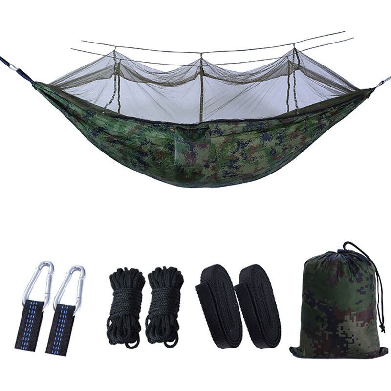 Hängematte Mit Moskitonetz, Gartenhängematte Mit Plane, Campinghängematte, Doppelhängematte, Tragkraft 200 Kg (260 X 140 Cm) – Tarnmuster