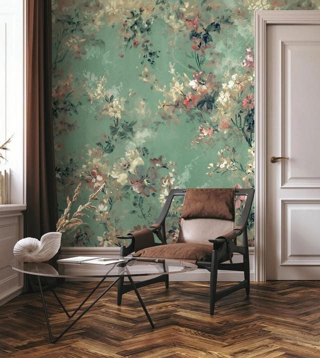 Marburg Vliestapete Blumen Gemalt Floral Modern 270 cm x 212 cm Grün