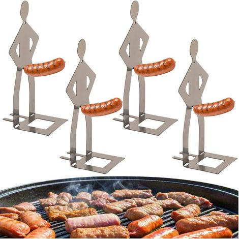 Lustiger Hot-dog-halter „kleiner Mann“ Für Grillabende (4er-set) – Wiederverwendbarer Wursthalter Aus Edelstahl – Tragbarer Wurstgrill – Grillzubehör Für Draußen