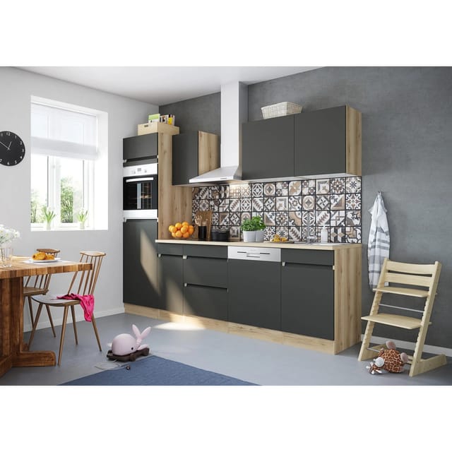 Optifit Küchenzeile OPTIkombi Noah420 mit E-Geräten 270 cm Anthrazit/Wildeiche
