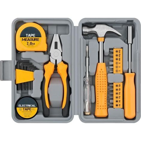 24-teiliges Heimwerker-werkzeugset, Gelb. Kleiner Werkzeugkasten, Ideal Für Anfänger, Für Zuhause Und Büro.