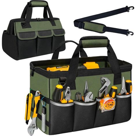 Werkzeugtasche, Tragbarer Werkzeugkasten-organizer, Verstellbarer Schultergurt, Robuste Tragetasche Mit Großer Öffnung, Werkzeugtasche Für Männer, Mechaniker Und Ingenieure, Geschenk – L, Khakigrün Un