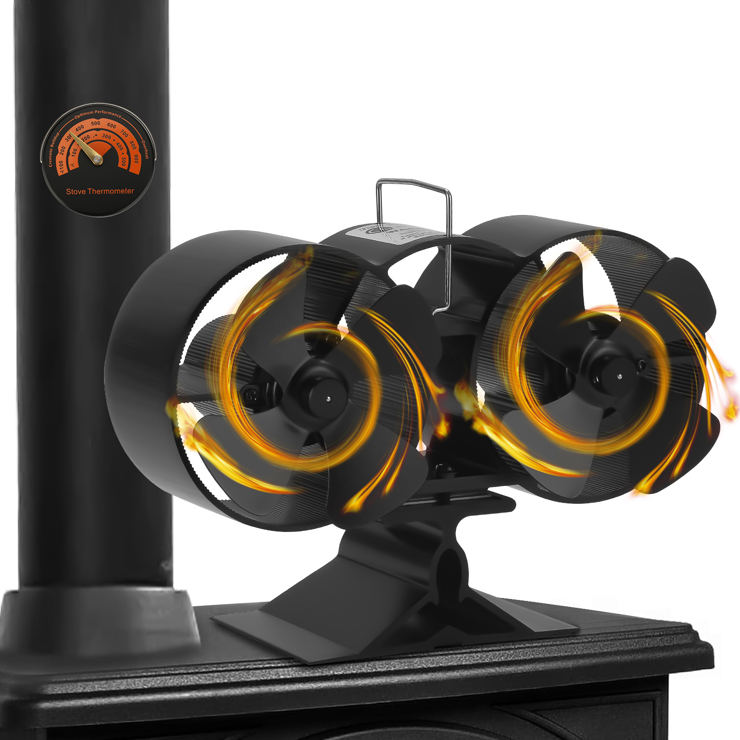 Randaco Kaminventilator, 8 Blätter Mit 2 Motoren Kaminofen Ventilator Kaminbesteck Kaminöfen Wärmebetriebener Ofenventilator Ohne Strom, Höherer Luftstrom, Umweltfreundlicher Hitzebetriebener