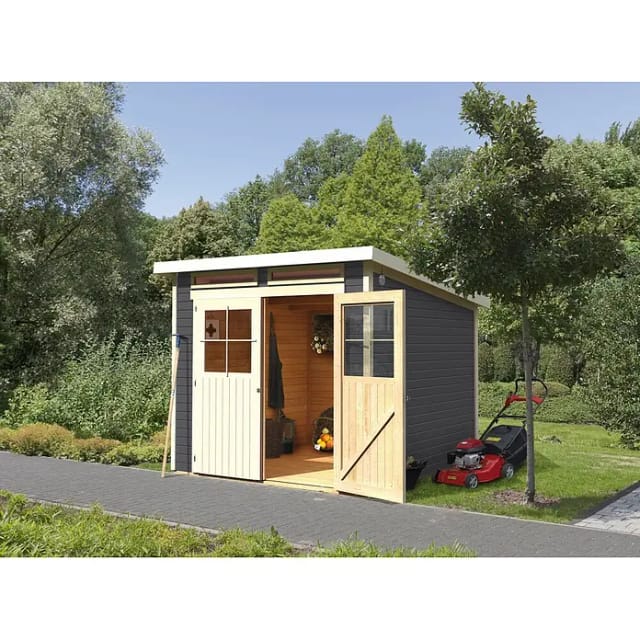 Karibu Holz-Gartenhaus Egersund Terragrau Pultdach Lackiert 199 cm x 152 cm