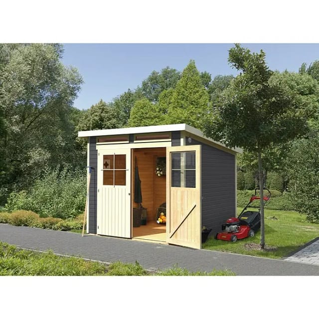 Karibu Holz-Gartenhaus Egersund Terragrau Pultdach Lackiert 238 cm x 213 cm