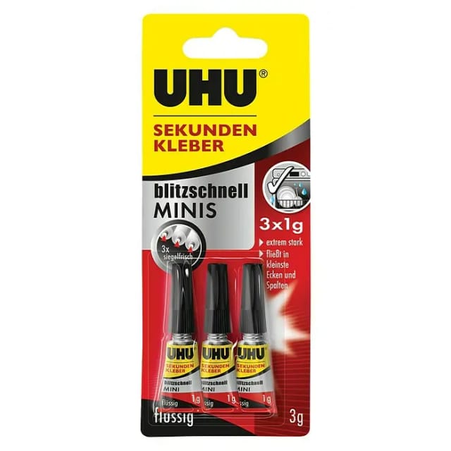 Uhu Sekundenkleber Blitzschnell Minis Flüssig 3 x 1 g