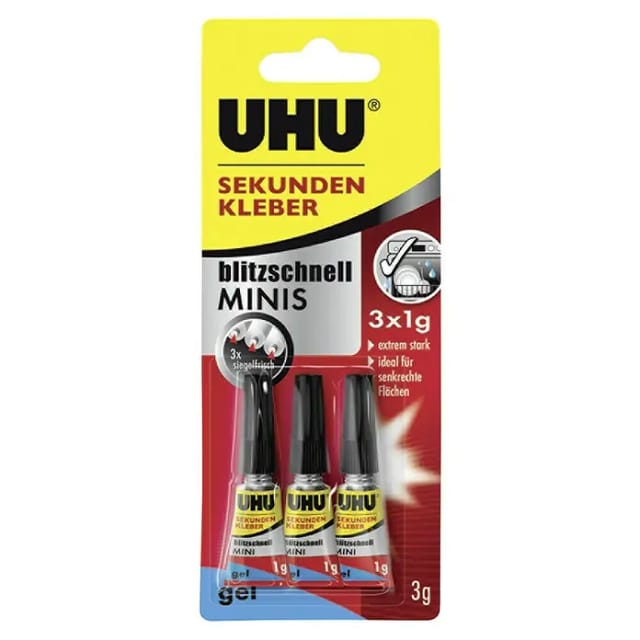Uhu Sekundenkleber Blitzschnell Minis Gel 3 x 1 g