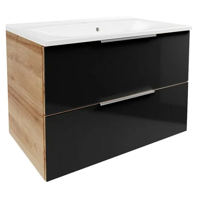 Fackelmann Waschplatz-Set B.Brillant 80 cm Asteiche/Glas Anthrazit Gussmarmor-WT