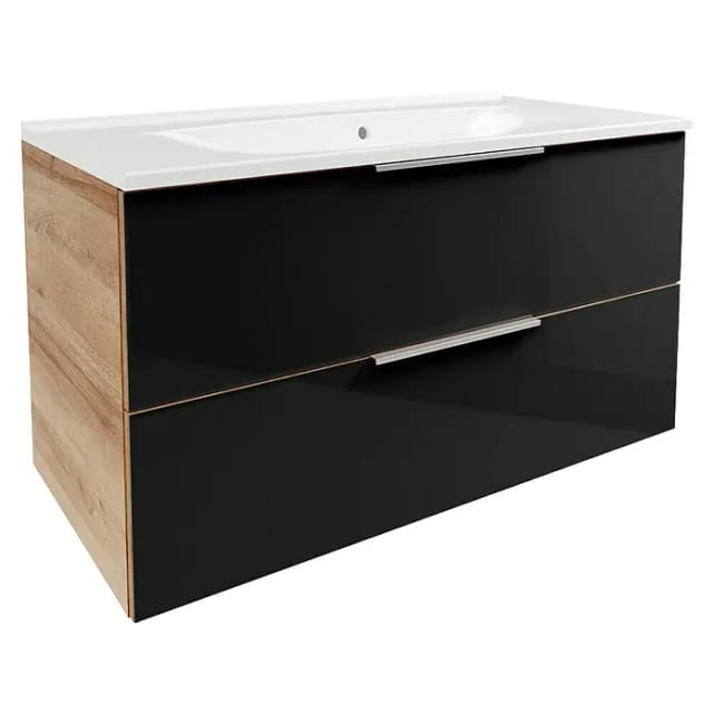 Fackelmann Waschplatz-Set B.Brillant 100cm Asteiche/Glas Anthrazit Gussmarmor-WT