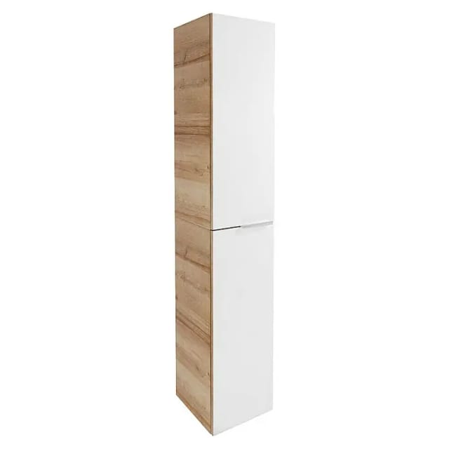 Fackelmann Hochschrank B.Brillant 30 cm Asteiche/Glas Weiß