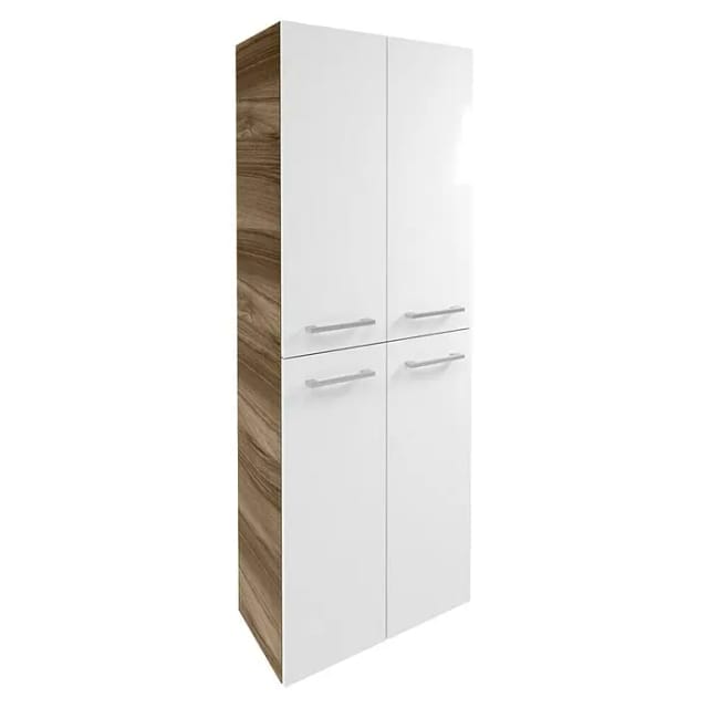 Fackelmann Doppel-Hochschrank Verona 60 cm Nussbaum/Weiß Hochglanz
