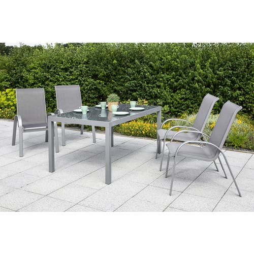 Gartenmöbelset Amalfi 5-tlg. Taupe inkl. Stapelsessel