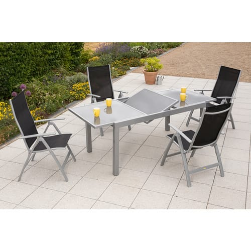 Merxx Gartenmöbel-Set Amalfi 5-tlg. Schwarz mit Ausziehtisch 120/180 x 90 cm