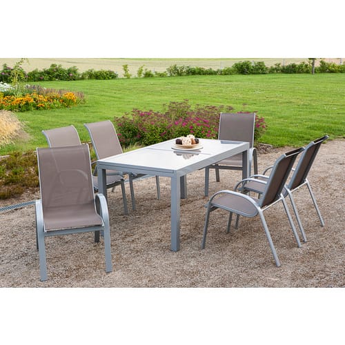 Gartenmöbel-Set Amalfi 7-tlg. Taupe inkl. Tisch 160/220 cm x 90 cm