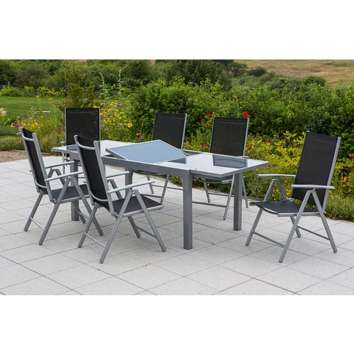 Merxx Gartenmöbel-Set Amalfi 7-tlg. Schwarz mit Ausziehtisch 140/200 x 90 cm