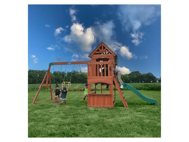 Backyard Discovery Spielturm Atlantic mit Rutsche und Schaukel Grün/Gelb