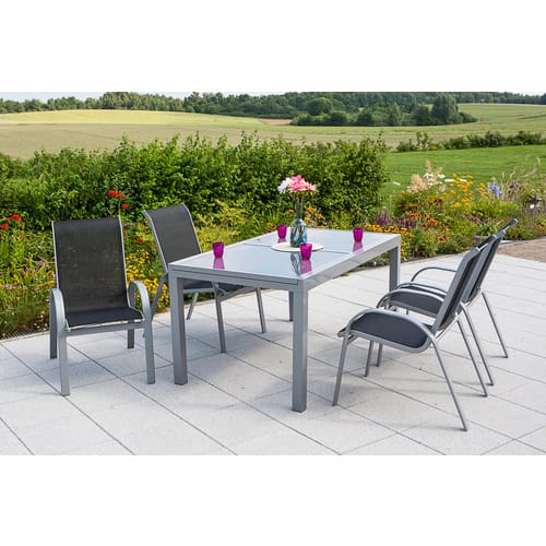 Gartenmöbel-Set Amalfi 5-tlg. Schwarz inkl. Stapelsessel