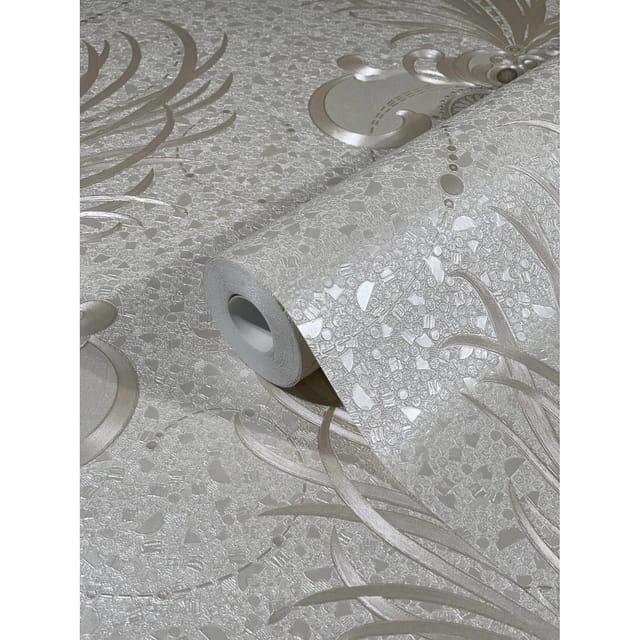 Glööckler Vliestapete Imperial ornamentaler Federschmuck Pearl-Beige