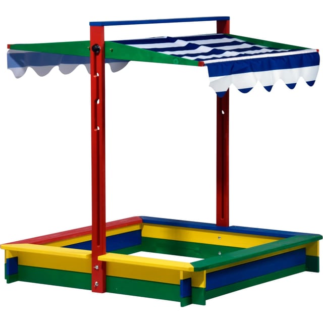 Sandkasten XL Holz mit Dachlift Bunt 120 cm x 120 cm x 120 cm FSC®