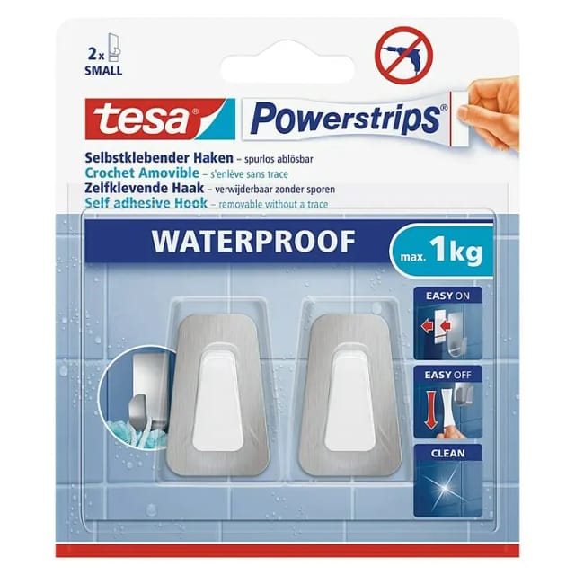 Tesa Powerstrips Haken Edelstahl-Kunststoff Small 2 Stück