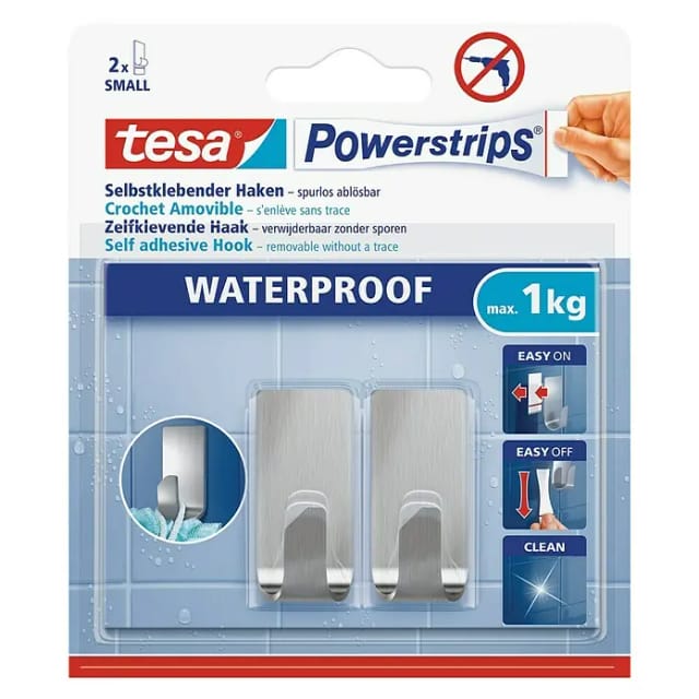 Tesa Powerstrips Haken Waterproof Zoom Edelstahl Small 2 Stück