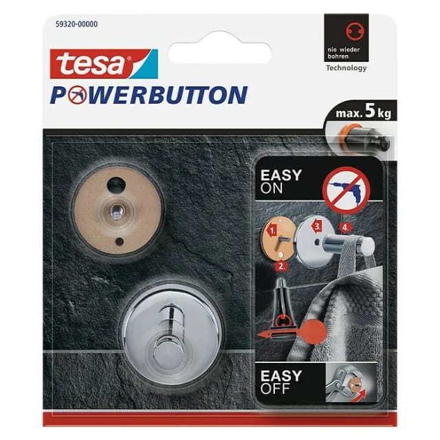 Tesa Powerbutton Haken Universal Chrom Small