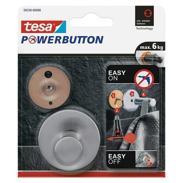 Tesa Powerbutton Haken Classic Edelstahl Rund