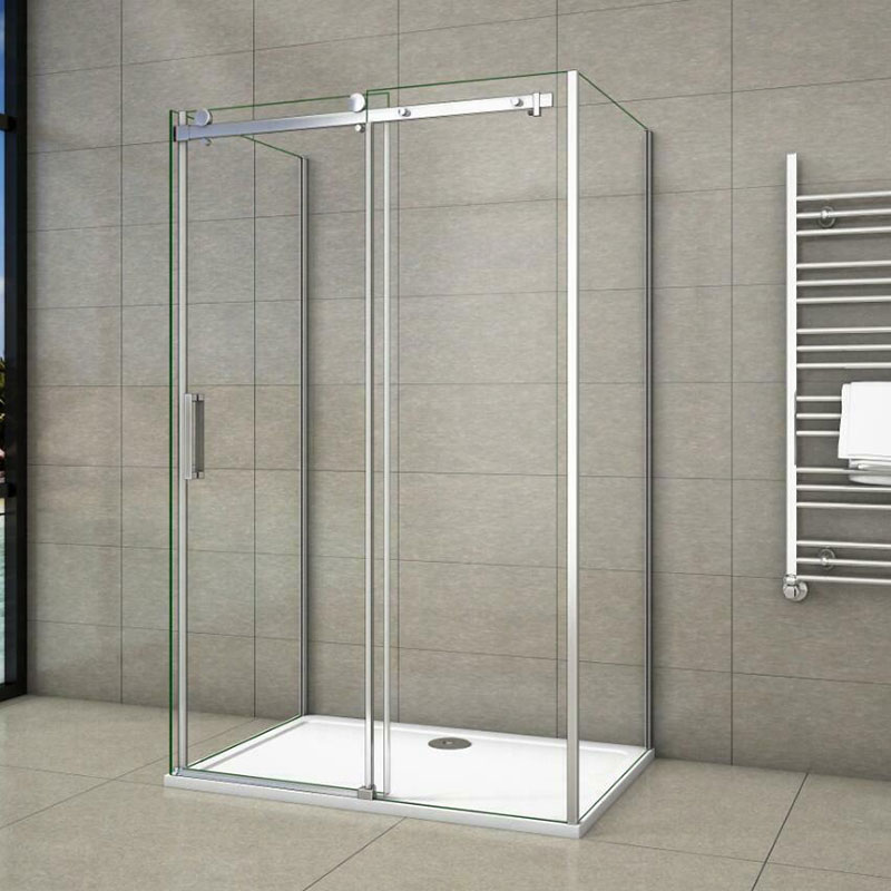 U-form Duschkabine 8mm Nano Esg Eckeinstieg Schiebetür 100x195cm Mit Seitenwand:90x90x195cm + Duschtasse 100x90cm Duschabtrennung Echtglas Duschtür Dusche Glastür