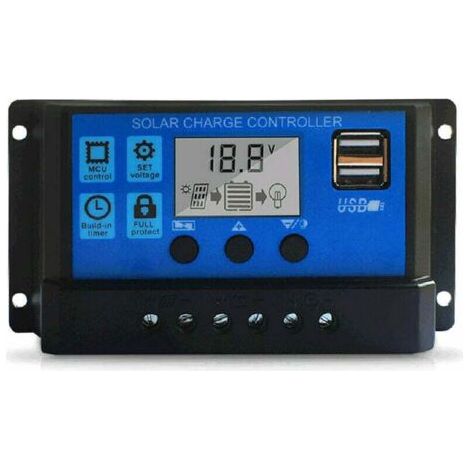 10a Solarladeregler, 12v/24v Solarmodul-laderegler, Einstellbarer Solarmodul-batterieregler Mit Lcd-display Und Zwei Usb-anschlüssen