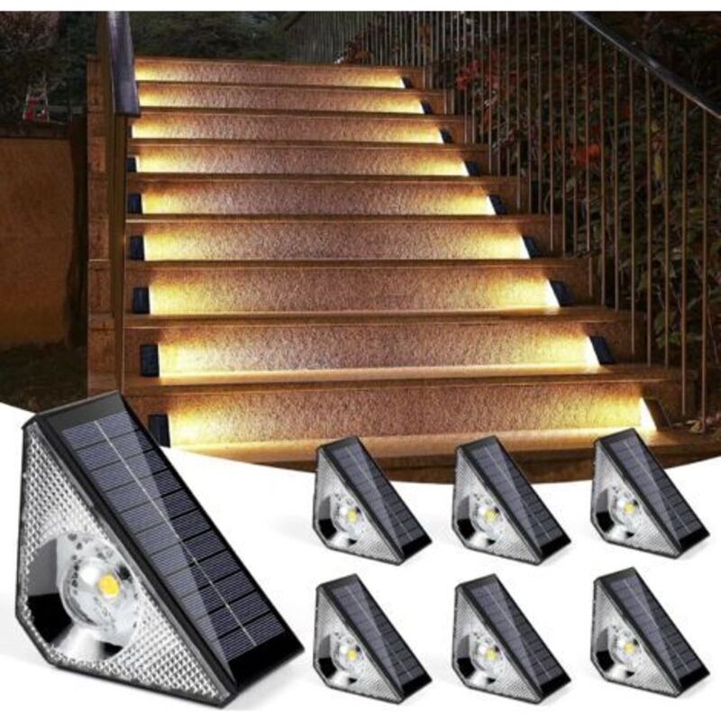 Solarbetriebene Außenleuchten Mit Bewegungsmelder (4er-pack). Treppenbeleuchtung (3000 K) Für Wege. Ip65 Solar-led-außenleuchten Für Treppen, Garten, Terrasse, Garage, Stufen Und Treppenhäuser (6 Stüc