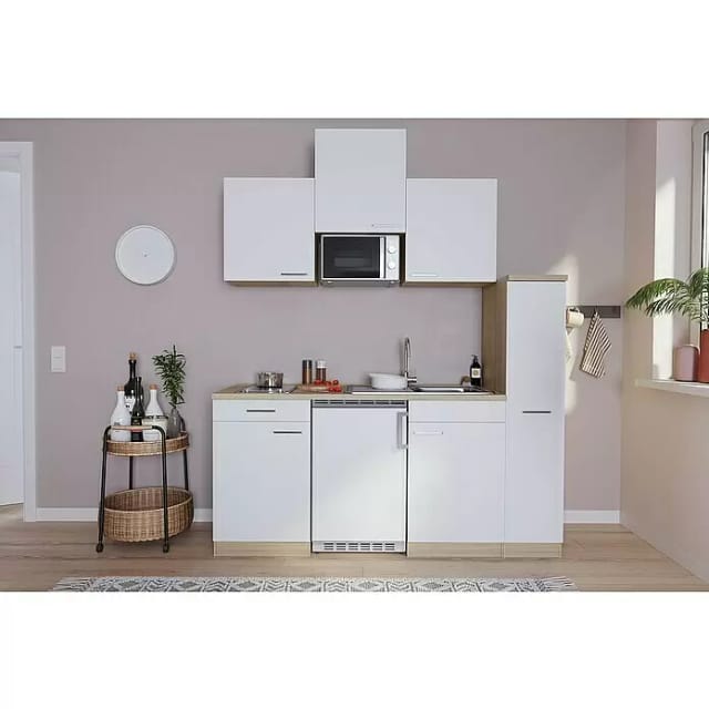 Respekta Küchenzeile KB180ESWMIC 180 cm Weiß-Eiche Sägeräu Nachbildung