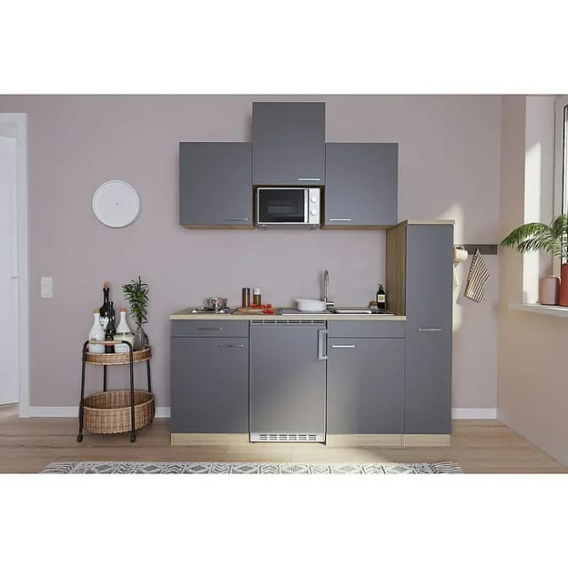 Respekta Küchenzeile KB180ESGMI 180 cm Grau-Eiche Sägeräu Nachbildung