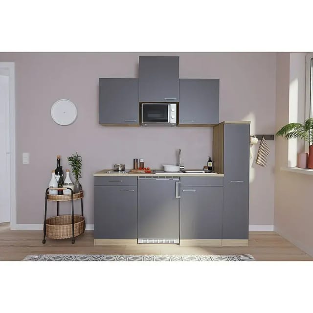 Respekta Küchenzeile KB180ESGMIC 180 cm Grau-Eiche Sägeräu Nachbildung