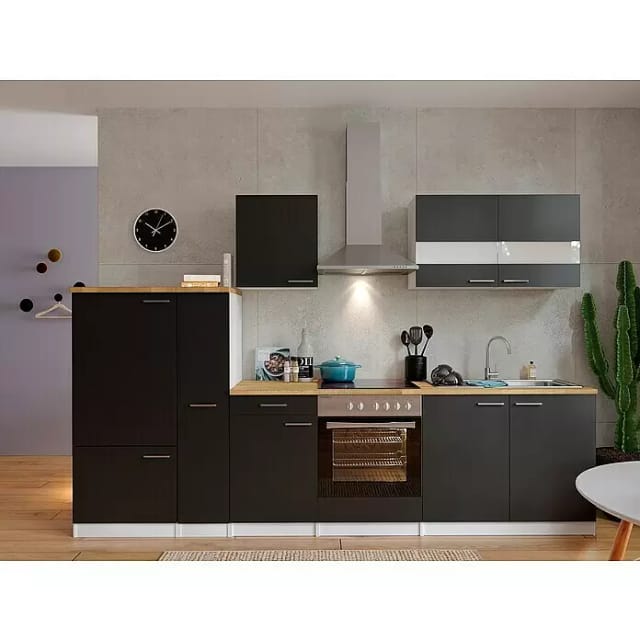 Respekta Küchenzeile KB300WSC 300 cm Schwarz-Weiß