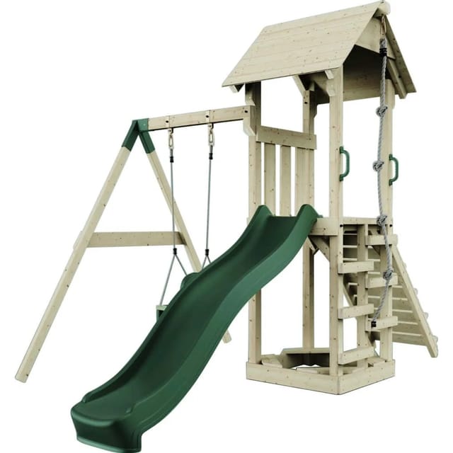 PolarPlay Spielturm Göteborg Babyschaukel Rutsche Grün