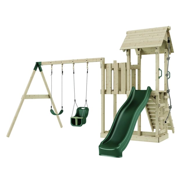 PolarPlay Spielturm Uppsala Schaukel Babyschaukel Kletterwand Rutsche Grün