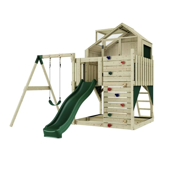 PolarPlay Spielturm Madita Schaukel Kletterwand Rutsche Grün