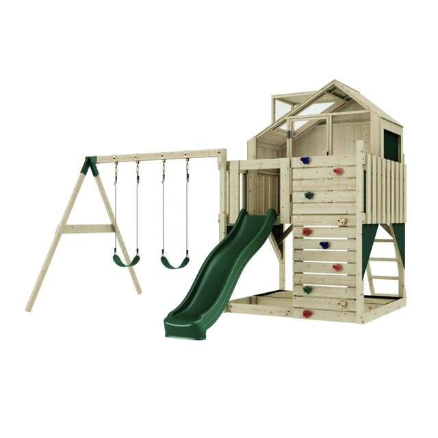 PolarPlay Spielturm Lasse Schaukeln Kletterwand Rutsche Grün