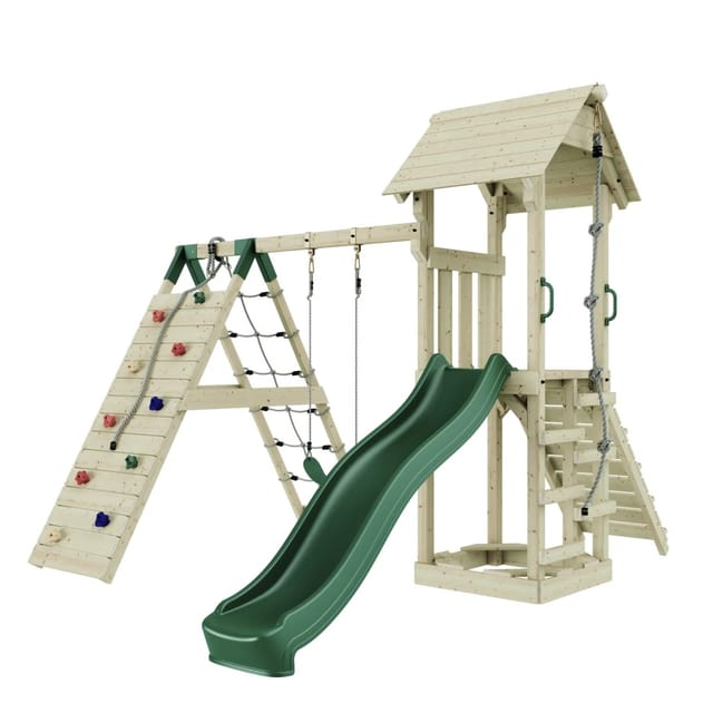 PolarPlay Spielturm Trondheim Schaukel Kletterwand Rutsche Grün