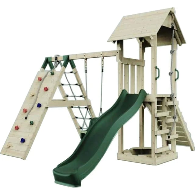 PolarPlay Spielturm Trondheim Babychaukel Kletterwand Rutsche Grün